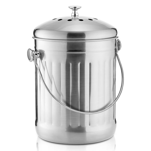 ENLOY Compost Bin, 1.3 Gallon Stainless Steel Indoor Compost Bucket for Kitchen Countertop Odorless Compost Pail for Kitchen Food Waste with Carrying Handle Easy to Clean