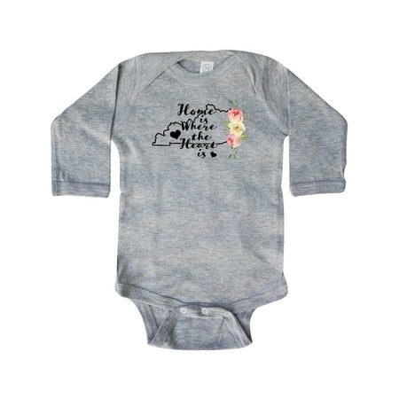 

Inktastic Kentucky Home is Where the Heart is with Watercolor Floral Gift Baby Boy or Baby Girl Long Sleeve Bodysuit