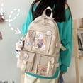 thumbnail image 2 of LHSHIDU Kawaii Backpack with Pins Kawaii School Backpack Cute Aesthetic Backpack Cute Kawaii Backpack for School (Beige, With Accessories), 2 of 7