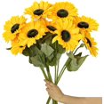 thumbnail image 1 of 6 flores artificiales de girasoles grandes con tallo largo, girasoles de seda falsos, decoración a granel para el hogar, bodas, fiestas al aire libre, baby shower (amarillo) BANYUO Electrónica, 1 of 7