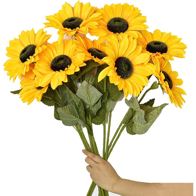 6 flores artificiales de girasoles grandes con tallo largo, girasoles de seda falsos, decoración a granel para el hogar, bodas, fiestas al aire libre, baby shower (amarillo) BANYUO Electrónica