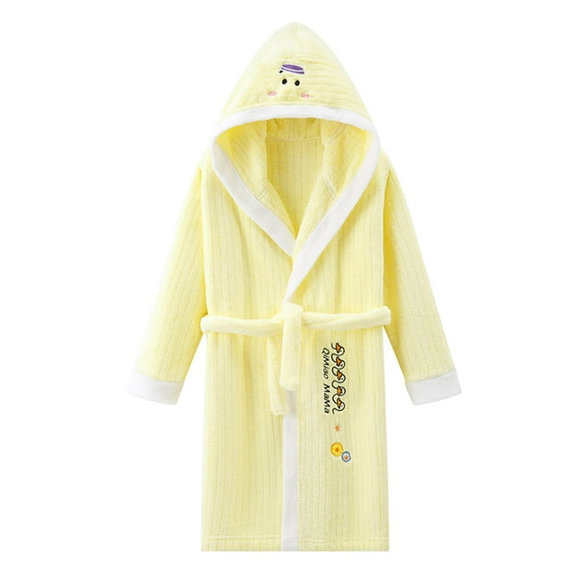 Splozh Kids Robe Girls Fleece Bathrobe Hooded Kids Sleep Robe Flannel Sleepwear Soft Fuzzy Robes Yellow,2-4 Years