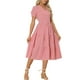 thumbnail image 1 of Vestido de cuadros para mujer Inspire Chic, vestido midi con volantes, escote en V, decoración de botones, color rojo, talla S, 1 of 6