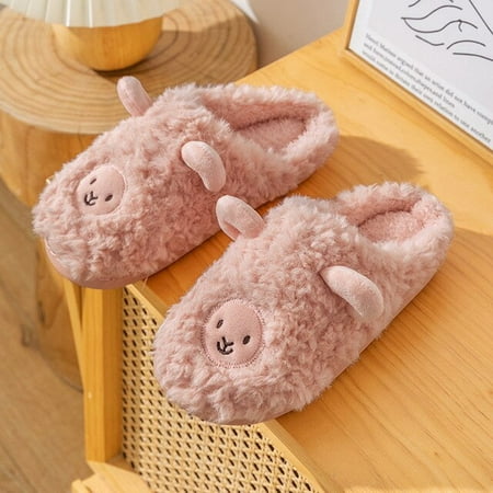 

QWZNDZGR Cute Cartoon Cotton Slippers Autumn Winter Indoor Home Couple Slippers Warm Faux Fur Slippers Girl Heart Cotton Shoes Winter