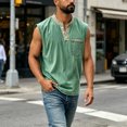 thumbnail image 5 of Mens Button Henley Neck Sleeveless Shirts Summer Muscle Cotton Tank Tops Relaxed Fit Plain Oversized Tshirts with Pocket, 5 of 5