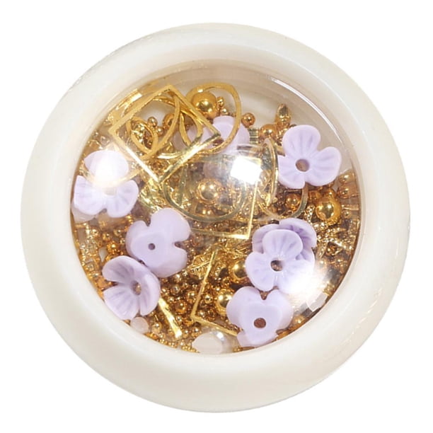 1 Caja de Decoración de Uñas Estilo Punk Metálico con Flores, Piedras Preciosas, Puntas Decorativas, Joyas y Diamantes 07
