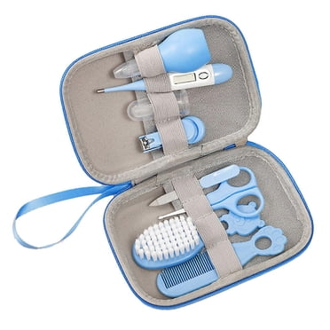 8 Pcs Baby Healthcare Grooming Kit Small Portable Baby Nursery Care Kit Thermometer Nail Tool Kit Blue