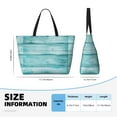 thumbnail image 4 of Pofeuu Teal Turquoise Wood Print Beach Bag,Waterproof Sandproof Beach Tote Bag, Large Capacity Foldable Beach Bags for Women, 4 of 7