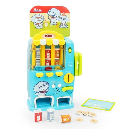 Marstone Interactive Vending Machine Toy for Kids Ages 3 , Play Drink Dispenser with Lights & Sounds, Real Coin & Card Mode, Quiz Game, Pretend Play Cash Register Gift for Boys and Girls