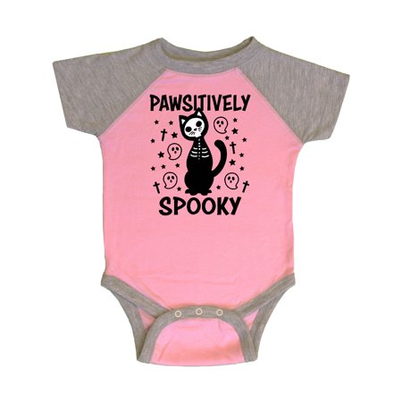 

Inktastic Pawsitively Spooky Skeleton Cat with Ghosts and Crosses Gift Baby Boy or Baby Girl Bodysuit