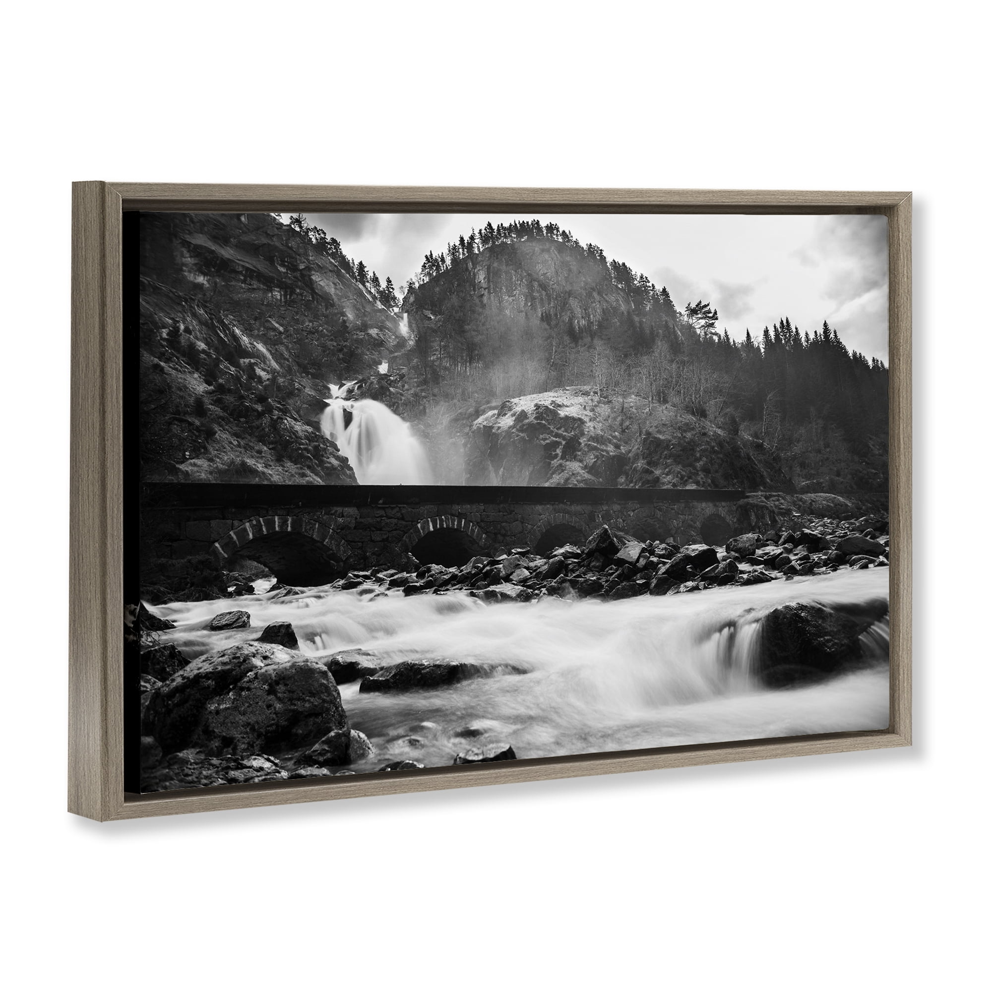 Stupell Industries Waterfall Ravine Photography Landscape & Nature Photography Brown Floater Framed Canvas Art Print Wall Art, 25 x 17