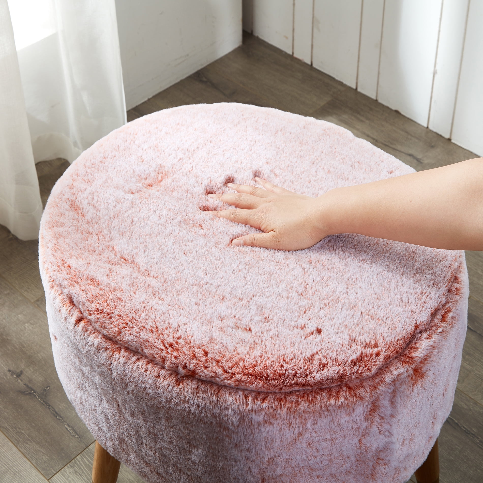 Home Soft Things Heavy Faux Fur Oval Ottoman Burnt Orange 22