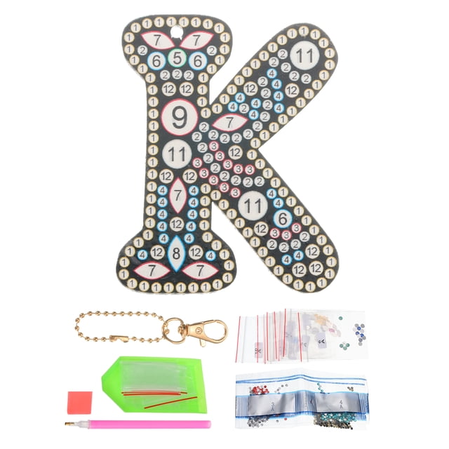 Llaveros de arte de diamante Uxcell, 1 PCS Llaveros de pintura de arte de diamante Letras Kit de iniciales DIY Llave 5D K