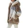 thumbnail image 3 of Womens Winter Fuzzy Fleece Jacket Hooded Color Block Patchwork Coats Outerwear with Pockets Khaki S, 3 of 7