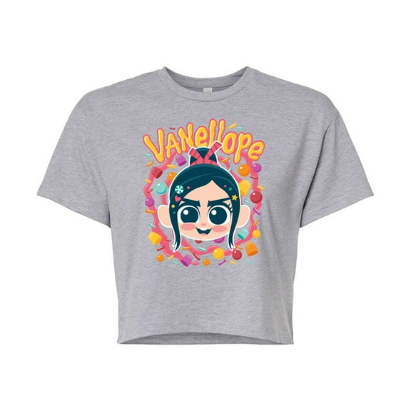 Disney Wreck It Ralph - Vanellope & Candy - Juniors Cropped Cotton Blend T-Shirt