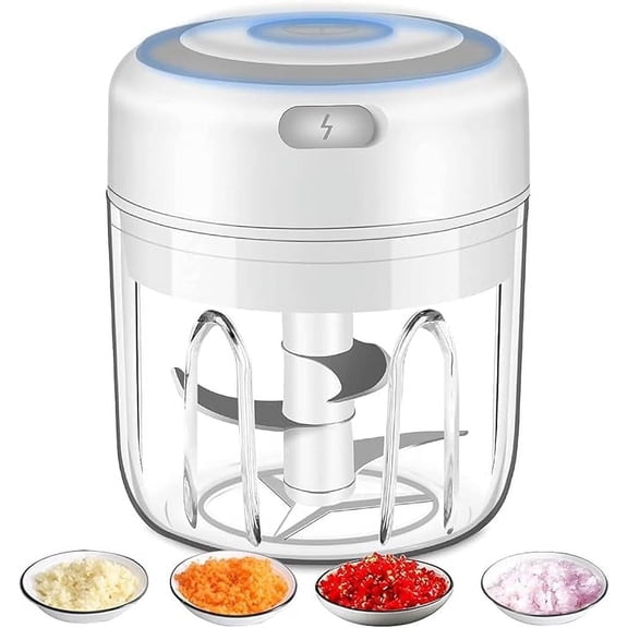 Electric Garlic Chopper, Cordless Mini Veggie Onion Chopper with USB Rechargeable, 3 Sharp 420 Stainless Steel Blades, 250ML Portable Food Processor for Onion, Garlic, Nuts, Ginger, Meat, Chili