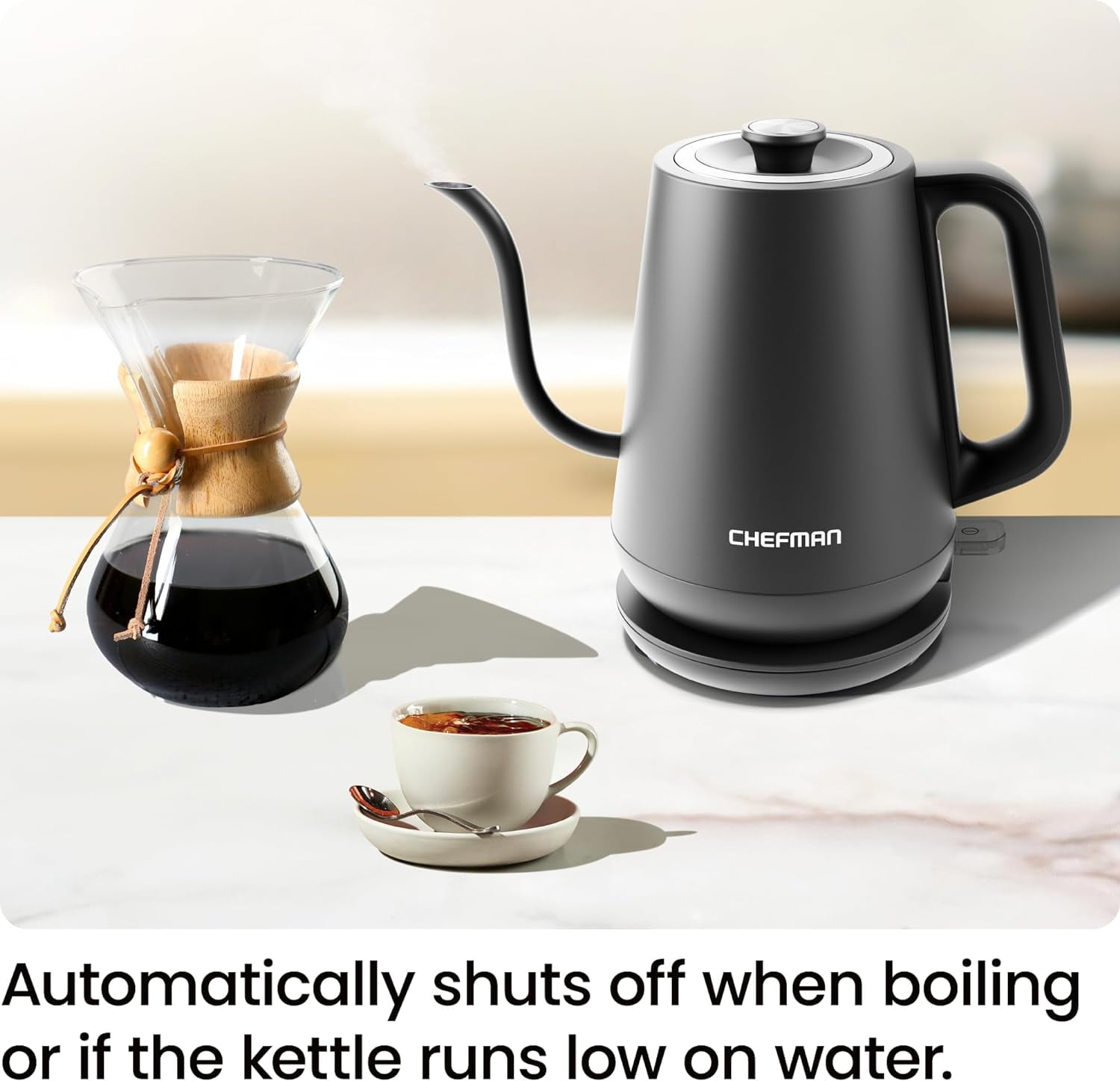 Chefman Precise Pour 0.8L Electric Gooseneck Kettle with Automatic Shut-Off – Black