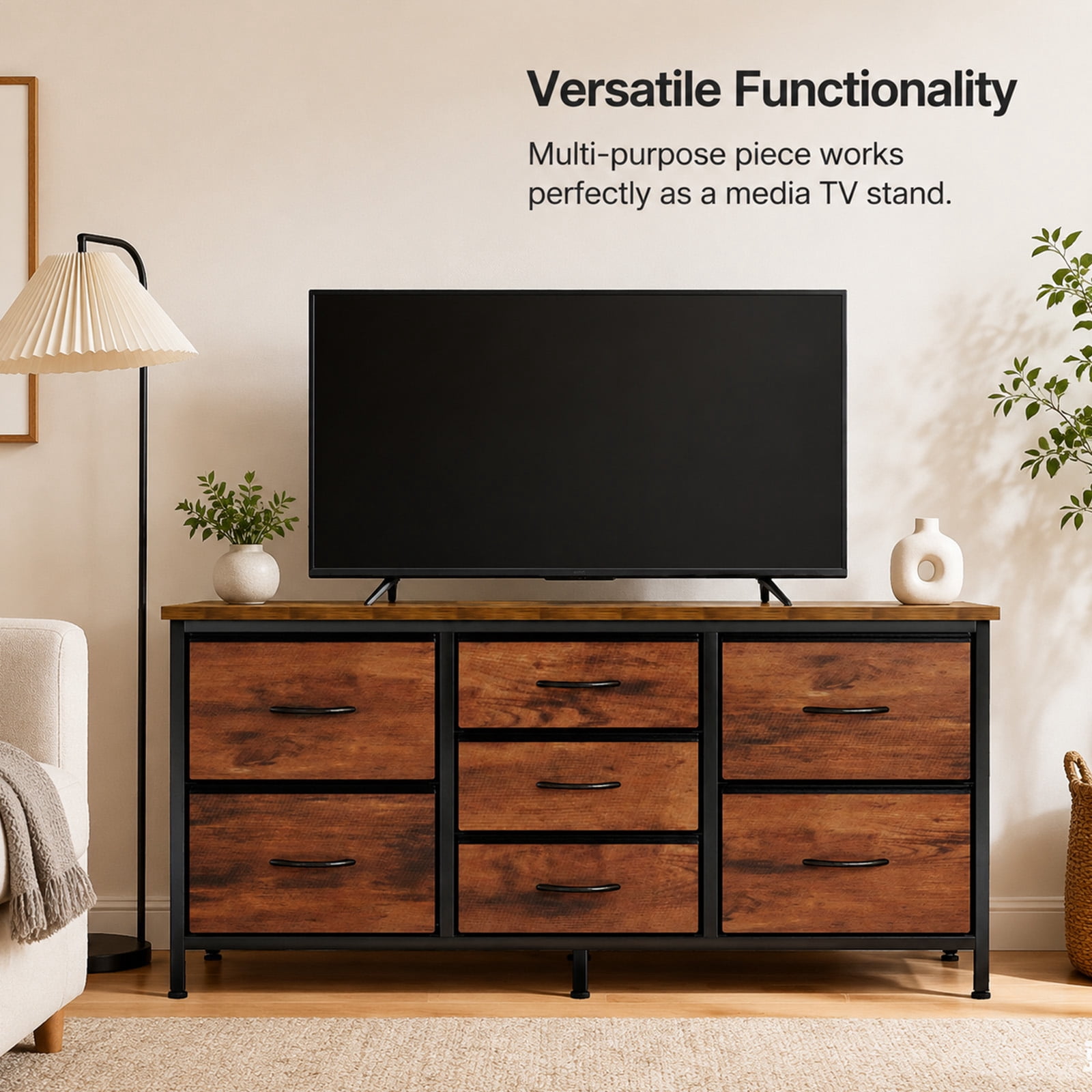 Alvantor 7 Drawer Fabric Dresser, Clothes Organizer Storage Tower for Bedroom, Chest of Drawers with Wooden Top, Metal Frame for Bedroom TV Stand