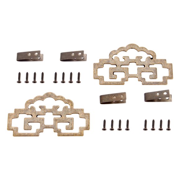 Yetaha 2Pcs Vintage Brass Hanging Picture Frame Hooks Hangers, Elegant Chinese Furniture Hardware Hook with Screws for Antique Decorative Drywall Wooden Wall Retro Signs and Decorative Frames