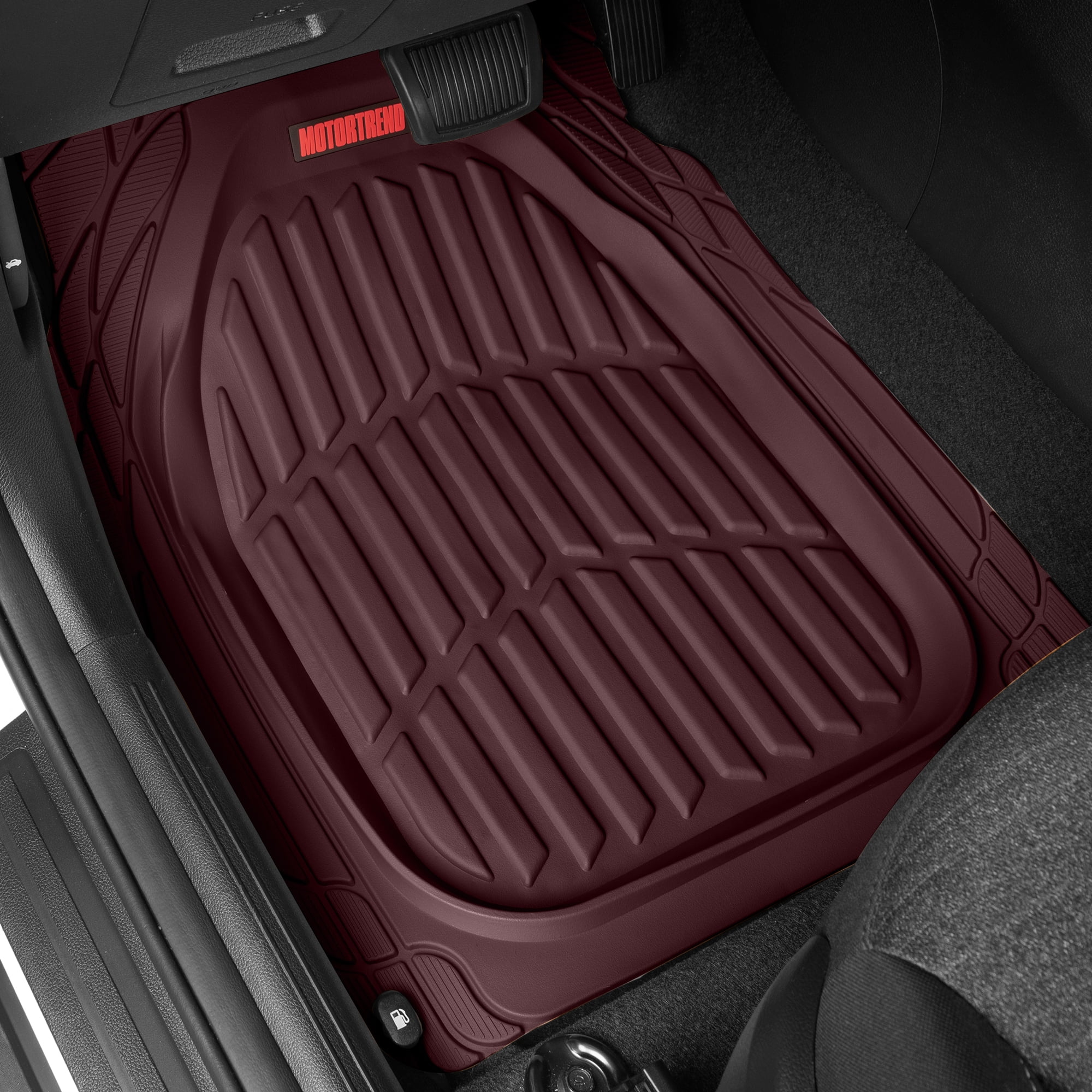 Motor Trend FlexTough Tortoise - Heavy Duty Rubber Floor Mats for Car SUV Van & Truck - All Weather Protection - Deep Dish (Burgundy)