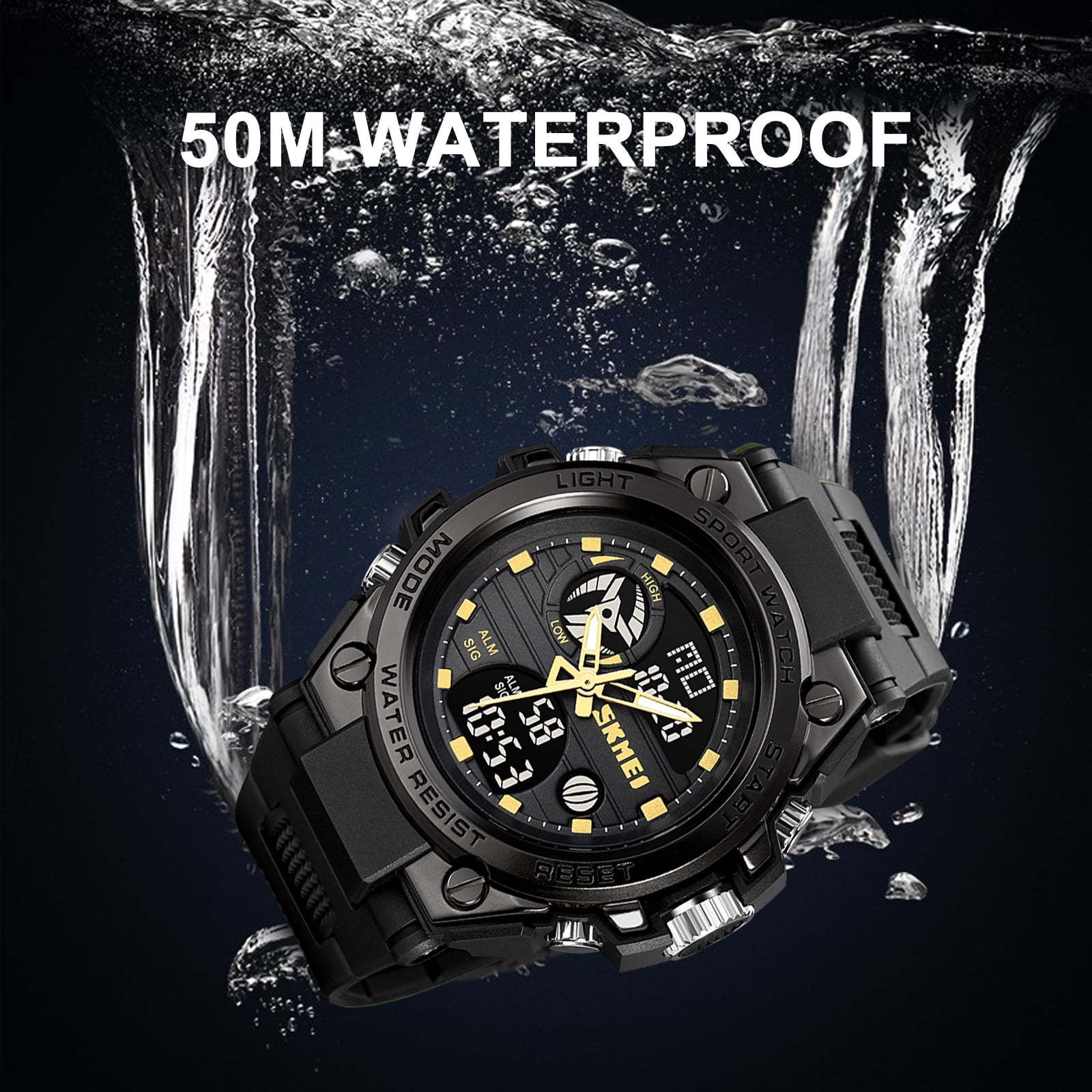 SKMEI Mens Digital Watch Sport Waterproof Watch Analog Military Tactical Watches LED Backlight Alarm Stopwatch Wrist Big Face Watches