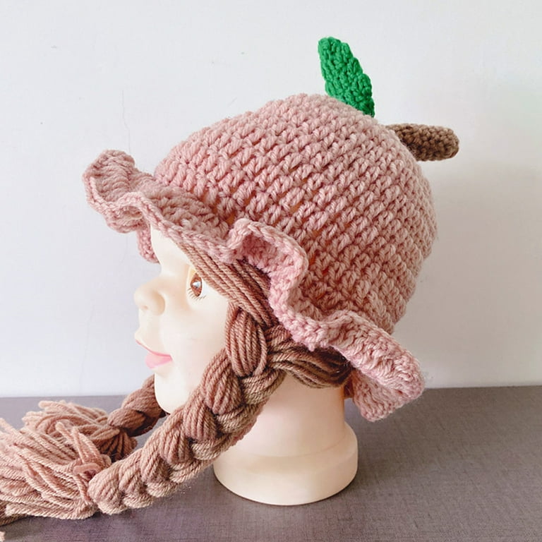 Farfi Baby Girls Winter Braided Wig Woolen Yarn Knitted Hat Warm