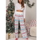 thumbnail image 5 of Pantalones con cordón y estampado navideño para mujer, elegantes, elásticos, de pierna larga y ancha, pantalones casuales para fiesta de Navidad No.34 Blue Deer XXL, 5 of 8