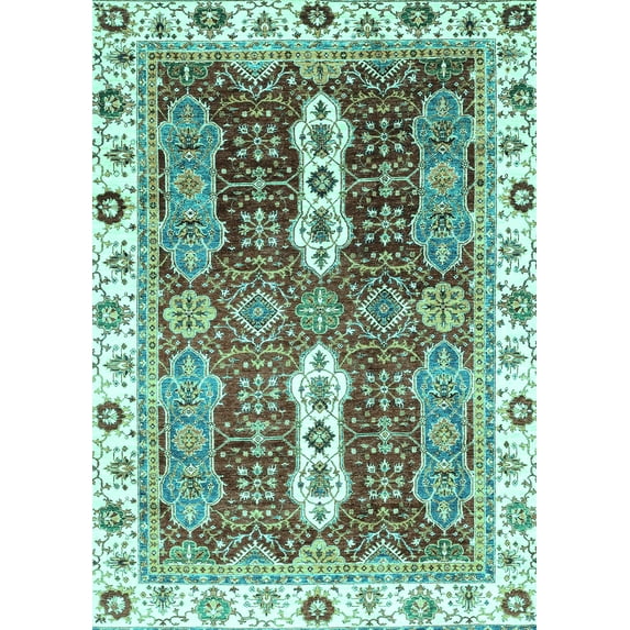 Ahgly Company Machine Washable Indoor Rectangle Abstract Turquoise Blue Modern Area Rugs, 8' x 10'