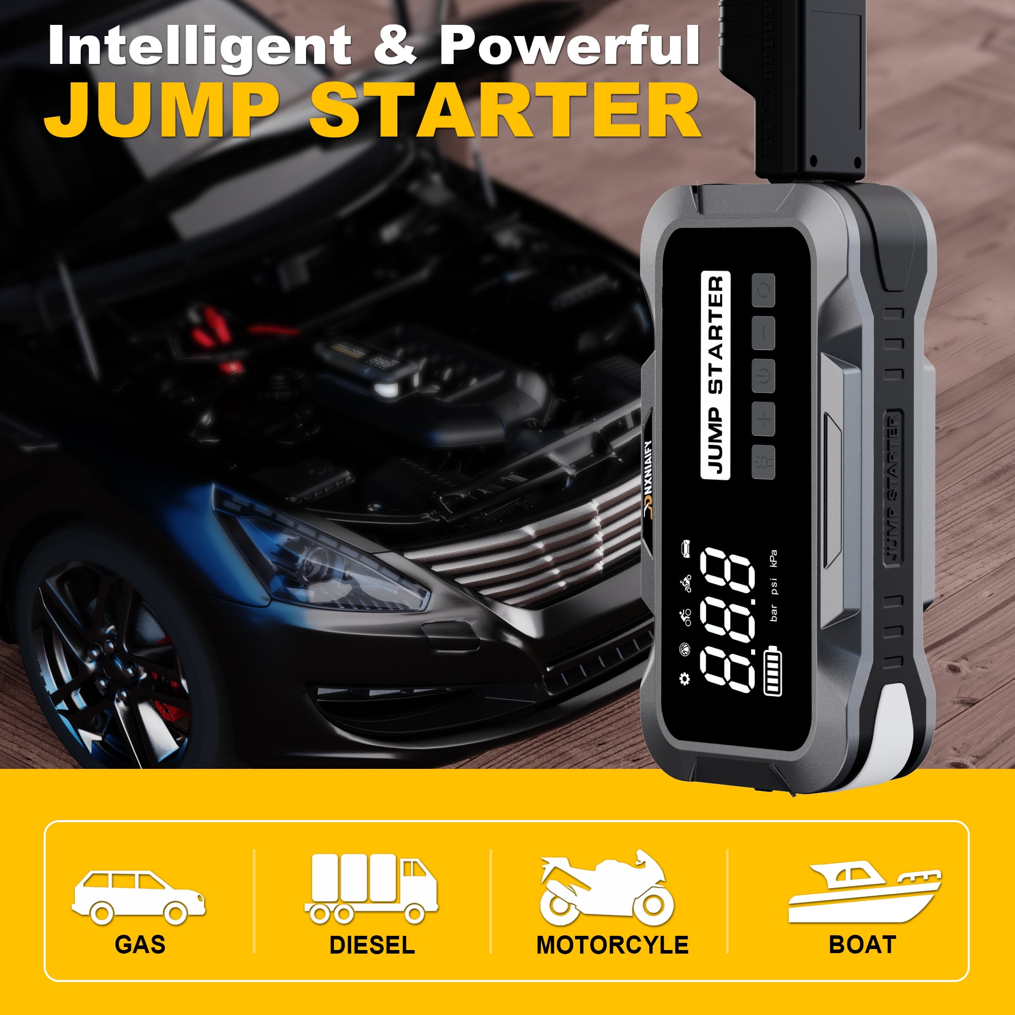 Jump Box Starter for Car,Portable Battery Jump Box Starter with Air Compressor,8000A Jump Starter with 60000MAH,12VBattery Booster Pack with 150PSI Digital Tire Inflator