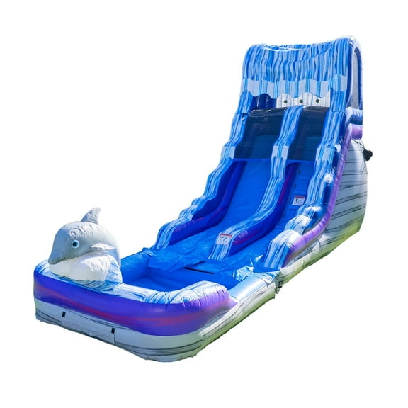 Herokiddo Dolphin 16' Water Slide with detachable pool, for Kids and Adults, Commercial Grade, 100% PVC Vinyl, Outdoor Backyard, Summer Fun, Blow Up Inflatable (Blower Included)