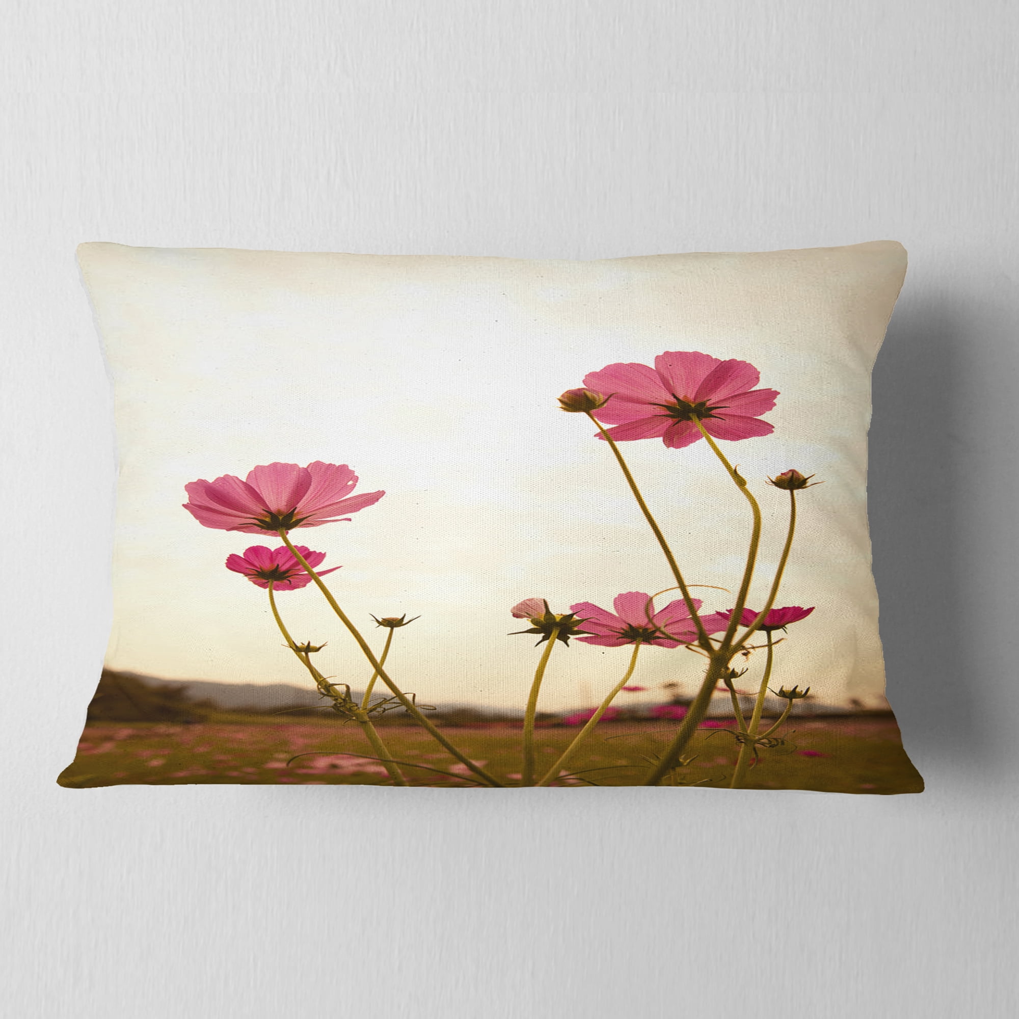 Designart Blooming Cosmos Flower Field - Floral Throw Pillow - 12x20