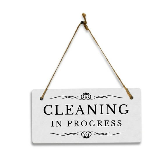 Cleaning In Progress 5" x 10" Hanging Wall or Door Sign | Rustic Twine | Stylish Business or Office Signage