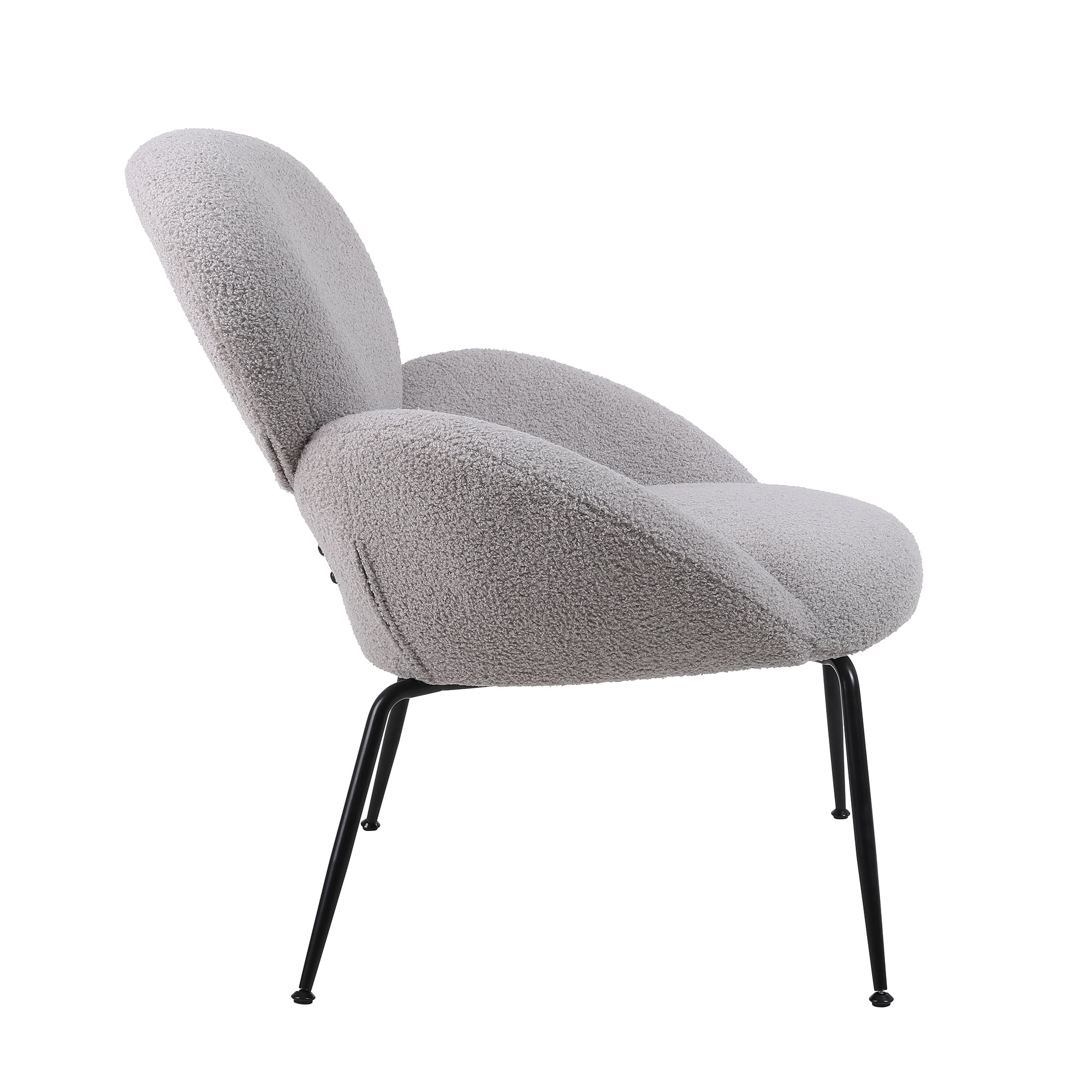 Kadyn Modern Sherpa Armchair with Black Metal Legs, Comfy and Soft Chairs for Bedroom, Grey