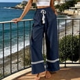 thumbnail image 6 of WQNVRNR Womens Lace Trim Pants- Soft Elastic Drawstring Palazzo Wide Leg Summer Long Pnats Navy Size 2XL, 6 of 6