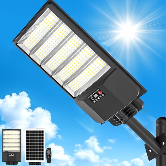Solar Lights Outdoor Solar Powered Outdoor Lights Solar Street Lights Pole Barn Commercial Parking Lot Lights Outdoor Dusk to Dawn Solar Security Flood Light Motion Sensor Remote Control Led Lamp