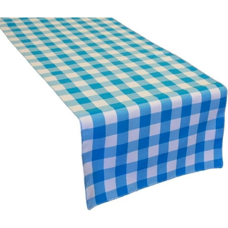 

BROWARD LINENS 13 Wide by 72 Long Polyester Gingham Checkered Plaid Table Runner White & Turquoise