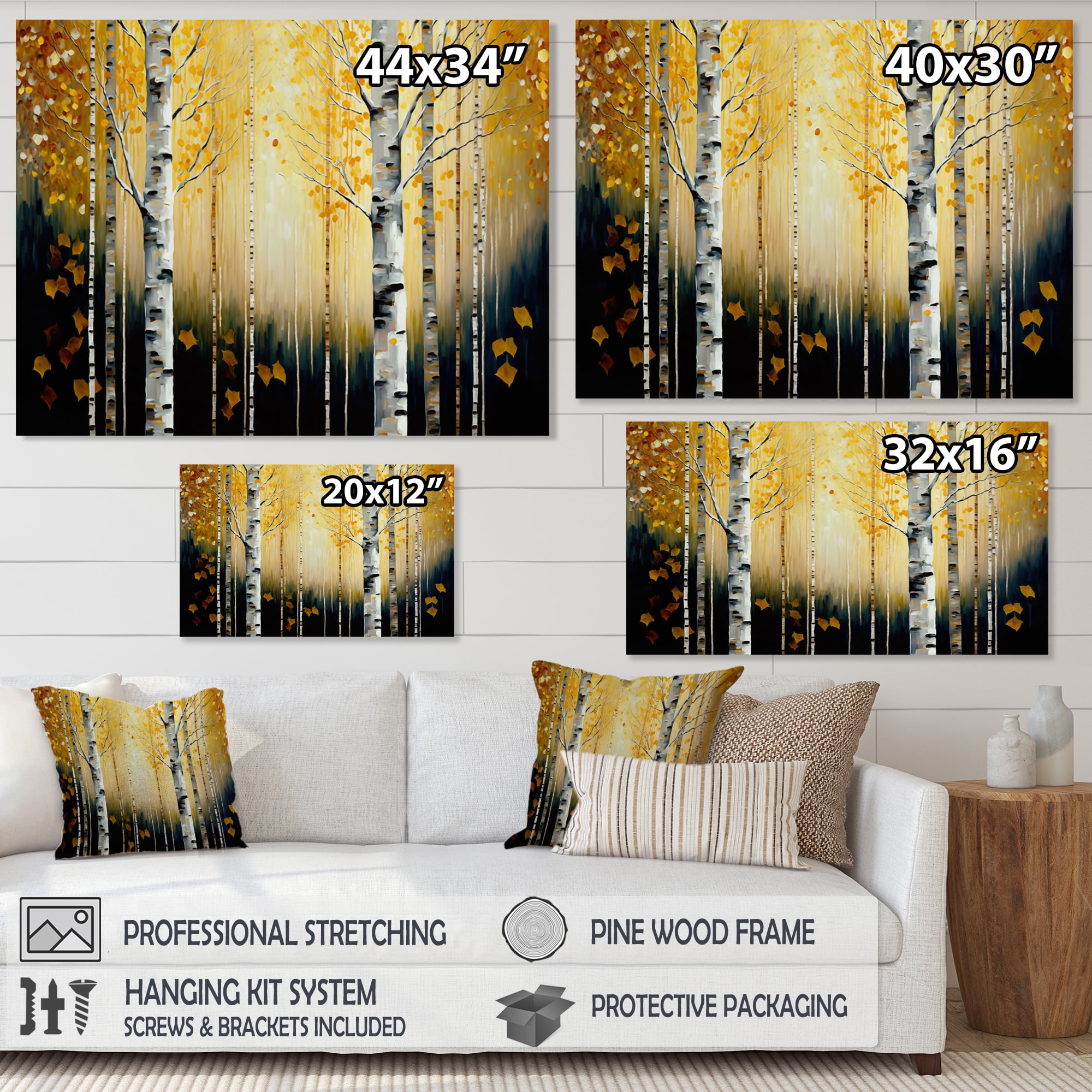 Designart Golden Birch Trees Forest I Canvas Wall Art
