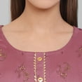 thumbnail image 6 of Janasya Indian Round Neck 3/4 Sleeve Ethnic Motifs Mauve Rayon Kurta With Palazzo For Women, 6 of 7