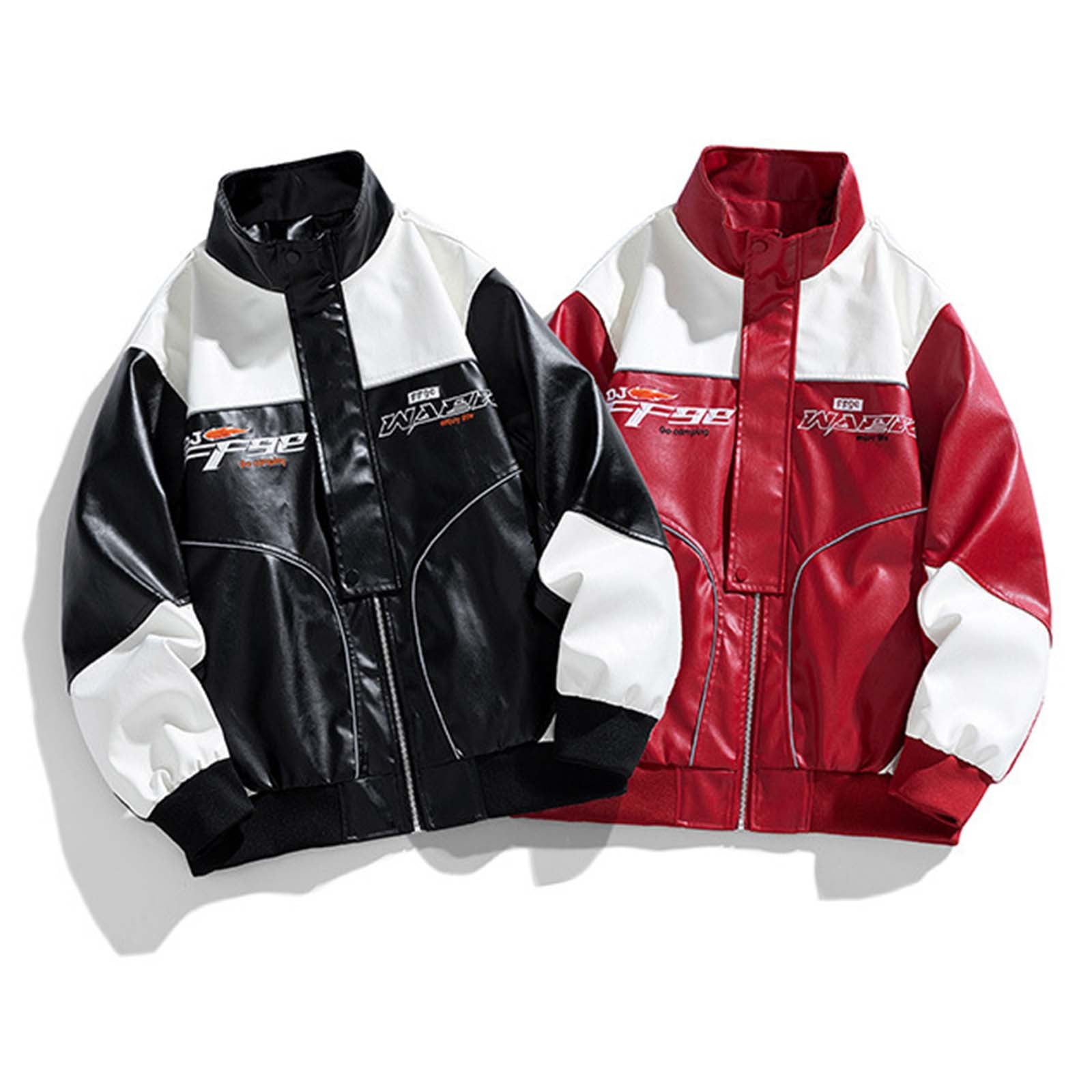 USNSM Motorcycle Jacket Motorbike Biker Waterproof Jackets Windproof Faux Leather Outwear Jacket Fall Winter for Men Red XXL