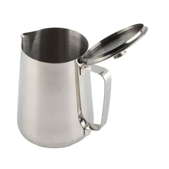 Stainless Steel Coffee Cup Mug, Milk Frothing Pitcher Jug with Lid and Dripless Spout Multifunctional Latte Coffee Art Tools for Kitchen Restaurant