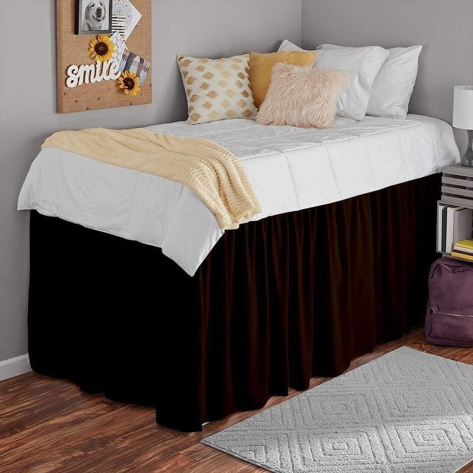 College Dorm Bedskirt, 36 Inch Drop 100% Microfiber Lightweight Ruffled, Twin-XL Size (39" x 80") Elastic Bed Skirt - Chocolate Solid