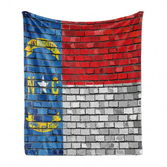 American Soft Flannel Fleece Throw Blanket, Flag of the State of North Carolina on a Brick Wall Urban Image, Cozy Plush for Indoor and Outdoor Use, 50" x 60", Red Pale Grey Azure Blue, by Ambesonne