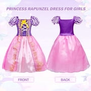 Jurebecia Girls Princess Costume, Floral Puffy Dress for Halloween Cosplay, Kids Birthday Party Dress with Accessories 6(4-5Years)