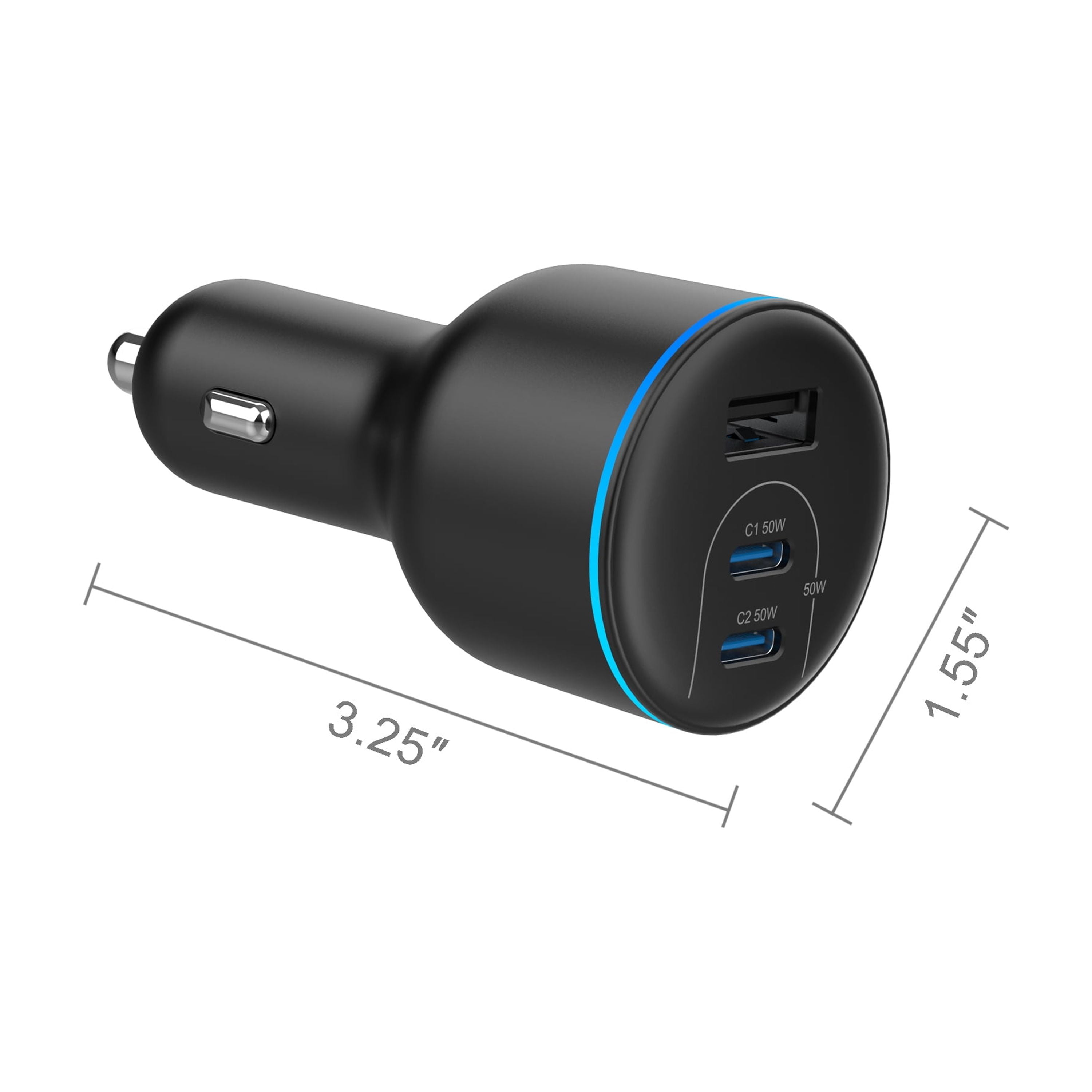 Onn 62W Multi-Port USB-C/USB-A Car Charger, Fast Charging, USB-IF Certified, Foldable Plug, White - Compatible with iPhone, iPad, AirPods, Samsung Galaxy, Note, Pixel & More
