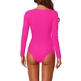 thumbnail image 3 of INSPIRE CHIC Conjuntos de Monokini Deportivos de Manga Larga para Mujeres 1 Pieza Cuello Redondo Cremallera Parte Inferior Triangular Trajes de Baño Surfing Rosa Rojo-Grande, 3 of 5