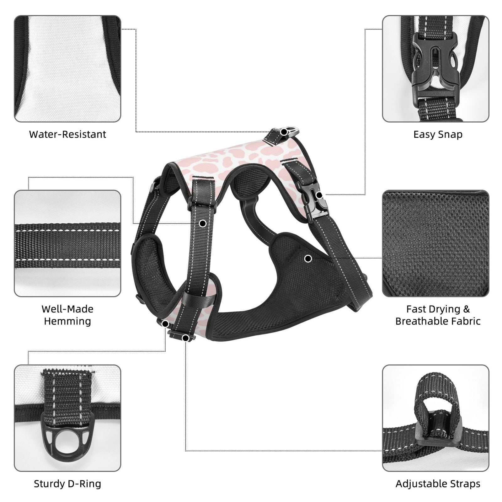 Vsdgher Cow 1 Pattern Dog Harness,No Pull Pet Harness with Soft Padded Handle,Adjustable Reflective Vest with 2 Buckles,4 Slide Buckles,S-XL