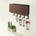 thumbnail image 4 of Organizador de llaves de pared de madera marrón con diseño japonés sin taladros y 5 ganchos para el hogar, 4 of 5