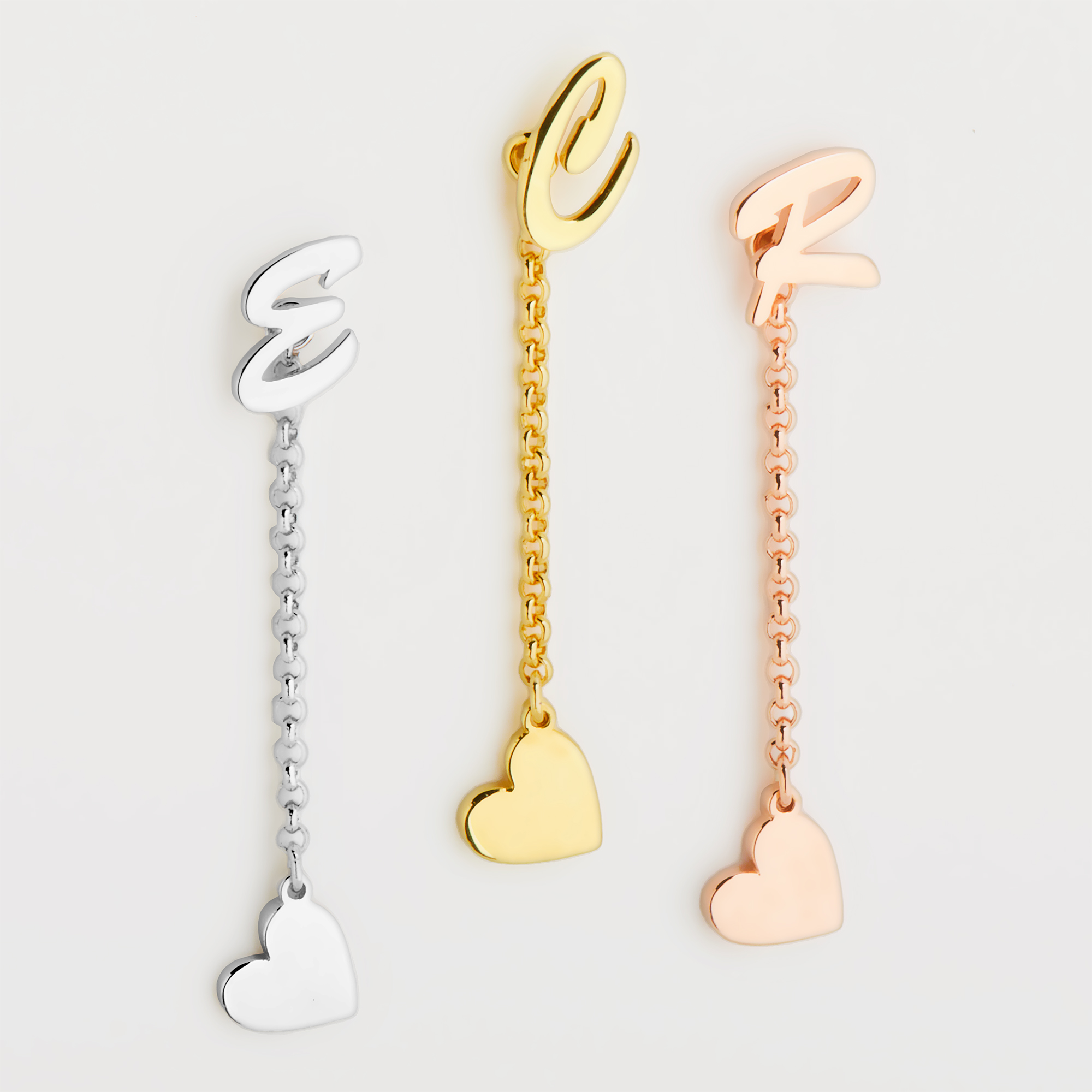 Personalized Planet Women's Script Initial Earring with Heart Dangle Button Drop Earrings