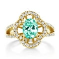 thumbnail image 2 of Gem Stone King 1.57 Ct Oval Blue Apatite 18K Yellow Gold Plated Silver Spotlight Ring (Size 5), 2 of 4
