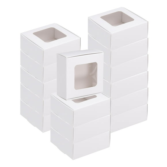 16Pcs Cajas de Jabón de Kraft para Jabón Casero, 2.6" x 2.6" x 1.2" Mini Cajas de Tratamiento de Kraft con Ventana Clara (Blanco)